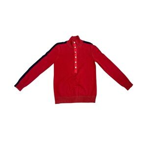 Y2K Vintage Lauren Ralph Lauren Red Knit Pullover Mock Neck with Gold Snap